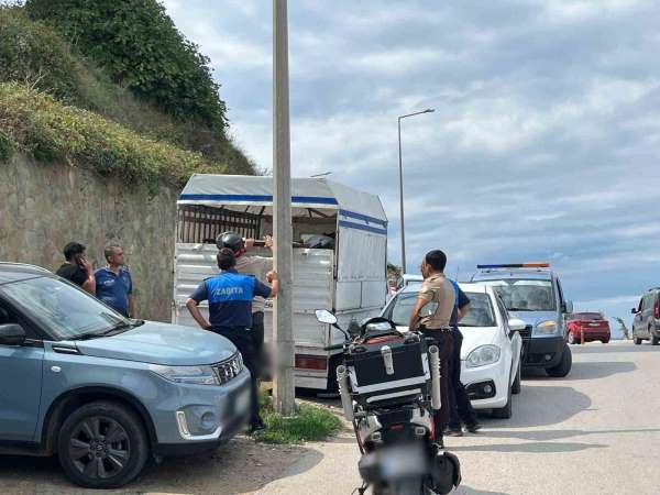 Sinop'ta belediyeye ait tabelayı alan şahıs polis merkezine götürüldü