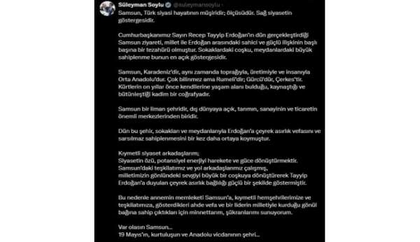 Süleyman Soylu: 'Samsun, Türk siyasi hayatının müşiridir; ölçüsüdür'