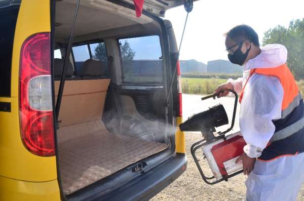 Terme'de servis araçları dezenfekte edildi