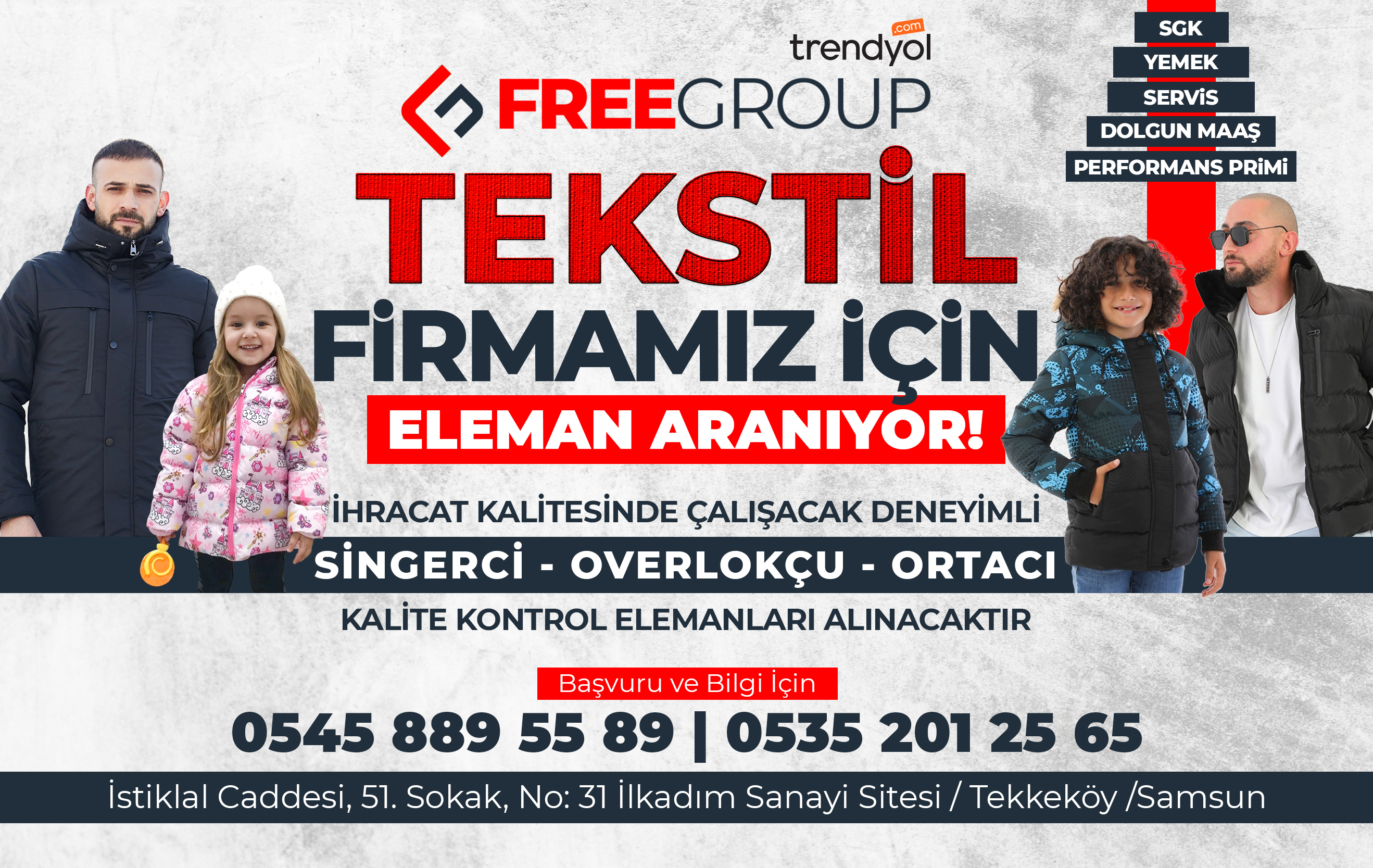 Samsun'da Freemen Tekstil eleman ilanı