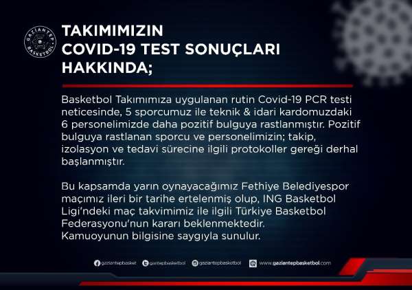 Gaziantep Basketbol'a korona virüs şoku