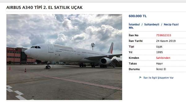 Atatürk Havalimanı'nda sahibinden satılık yolcu uçağı 