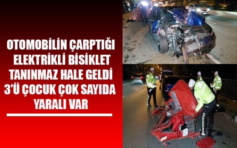 Otomobil, elektrikli bisiklete çarptı 3'ü çocuk yaralılar var