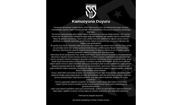 Kocasinan Şimşekspor'dan sert açıklama: 'Bu hakemi maçlarımıza istemiyoruz'