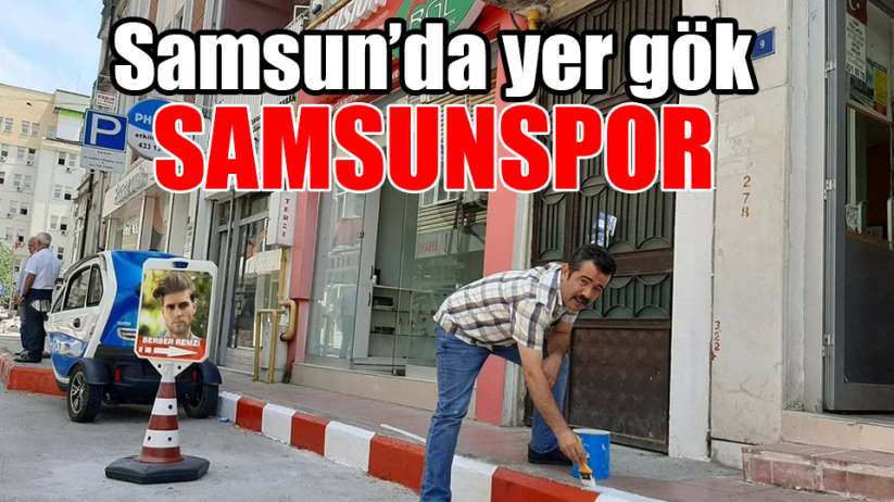 Samsun'da esnaf kaldırımları Samsunspor rengine boyadı