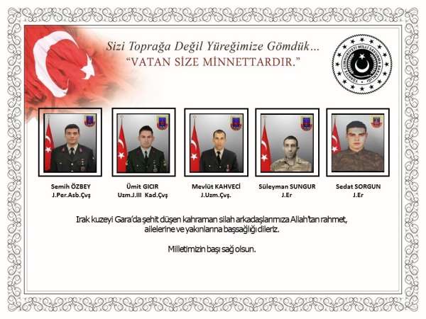 MSB'den Gara'da şehit olanlar için başsağlığı mesajı