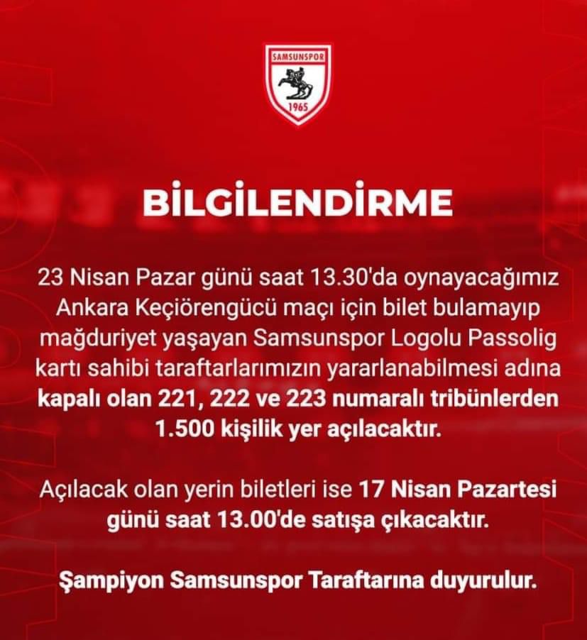 Keçiörengücü maçı için bilet bulamayan Samsunspor'lulara müjde!
