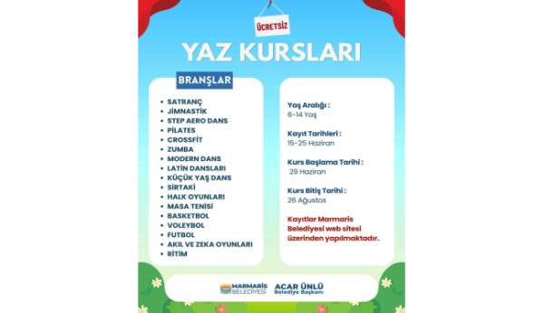Marmaris Belediyesi'nden çocuklar için 17 branşta ücretsiz yaz kursu