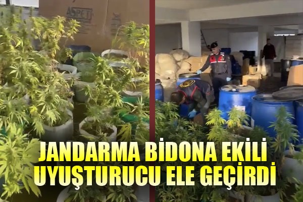 Jandarma evin deposunda bidona ekili uyuşturucu ele geçirdi