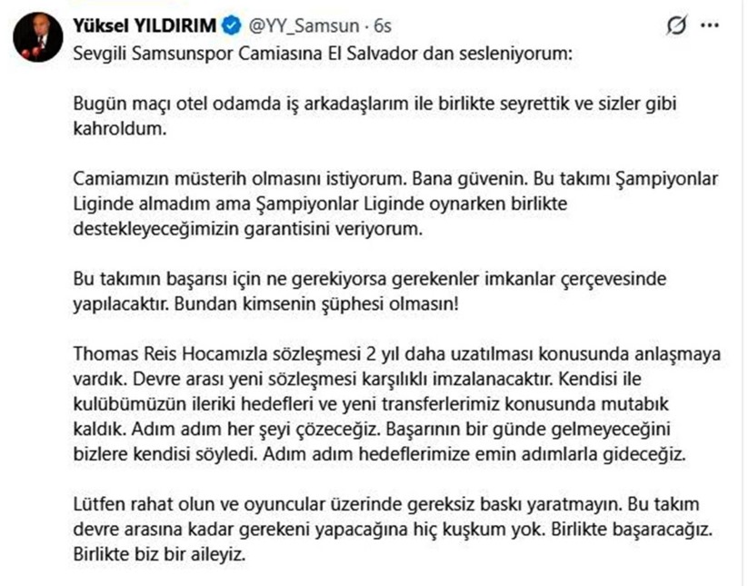 Yüksel Yıldırım: 'Thomas Reis ile 2 yıllık sözleşme yenileyeceğiz'