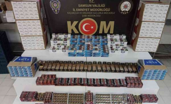 Samsun'da 110 bin dal kaçak makaron ve bin 691 adet takviye gıda ele geçirildi