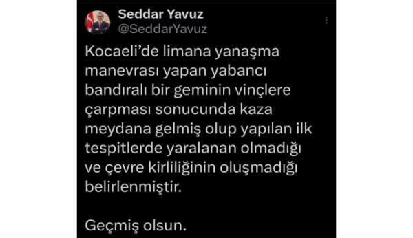 Vali Yavuz: 'Limana yanaşma manevrası yapan geminin vinçlere çarpması sonucu kaza meydana geldi'