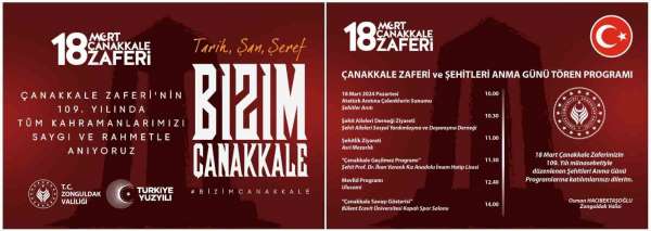 Zonguldak'ta Çanakkale Zaferi'nin 109. Yıldönümünde şehitler anılacak