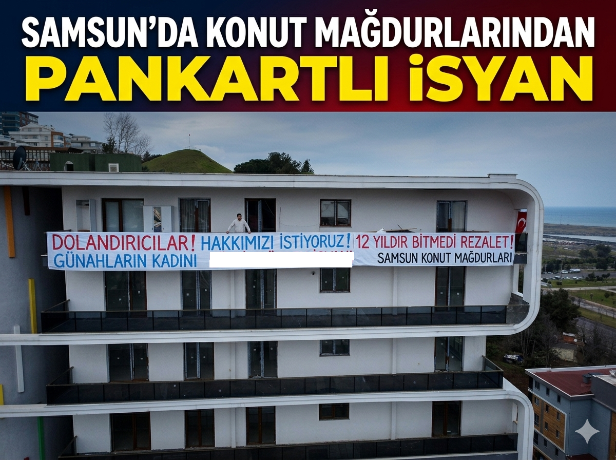 Samsun'da konut mağdurlarından pankartlı tepki