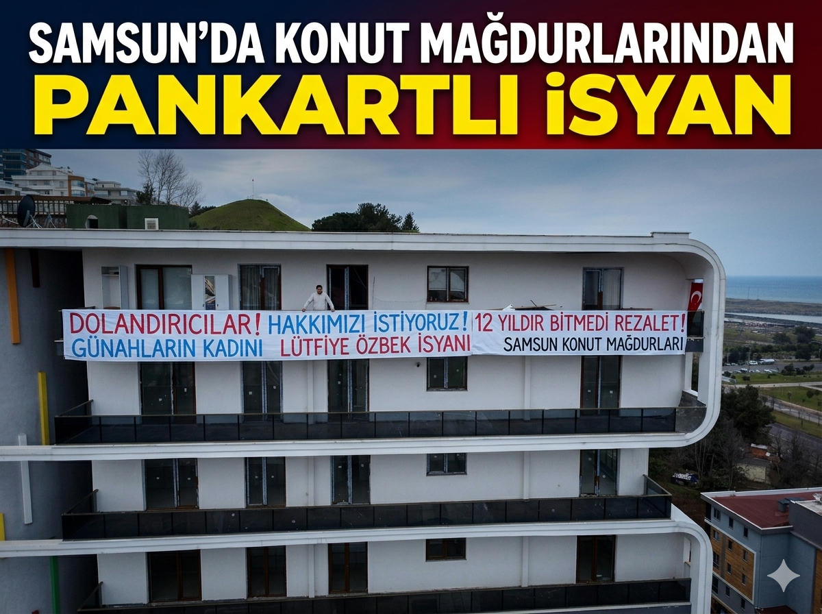 Samsun'da konut mağdurlarından pankartlı tepki
