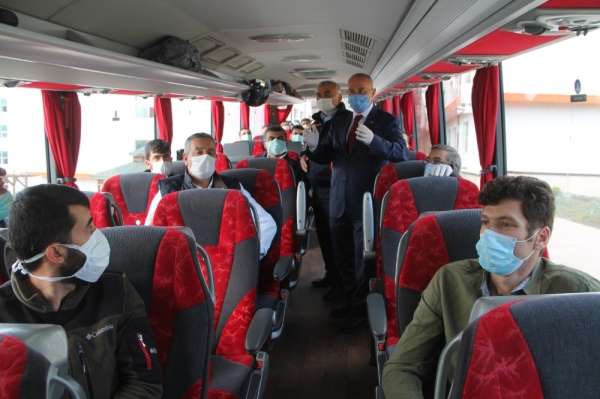 Karantina süreleri tamamlanan 229 Türk işçi Amasya'dan ayrıldı 