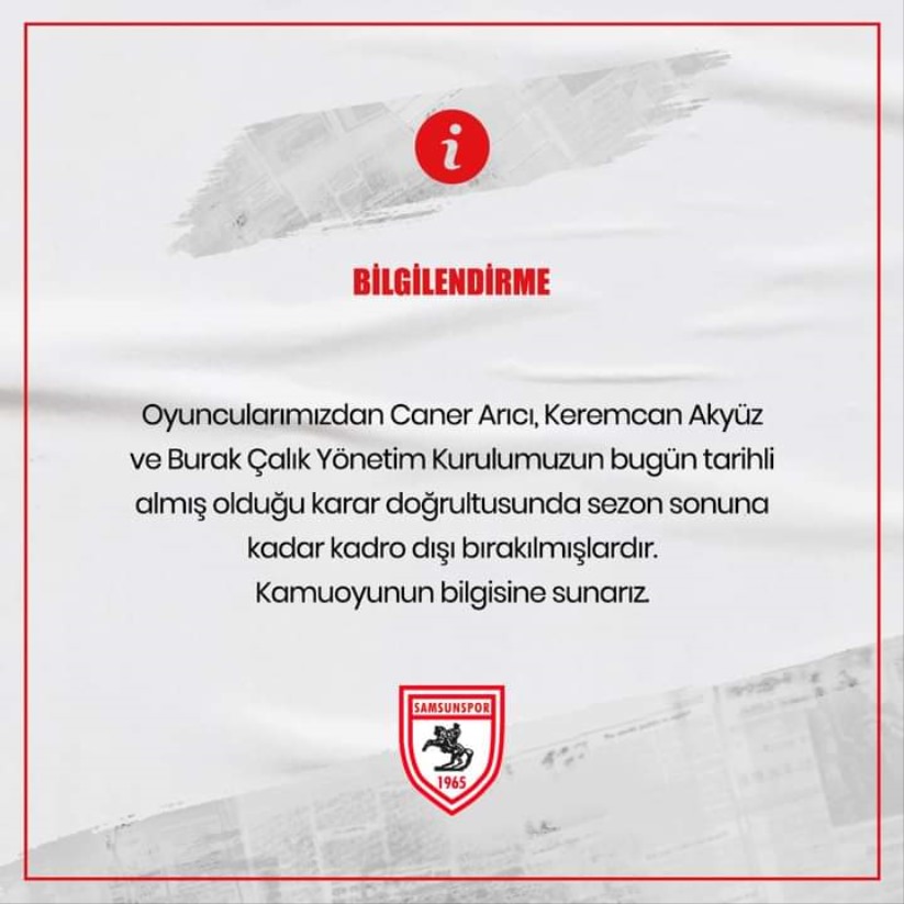 Samsunspor'da deprem! Oyuncular kadro dışı bırakıldı