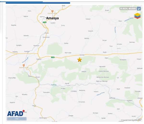 Amasya'da 3.2 büyüklüğünde deprem