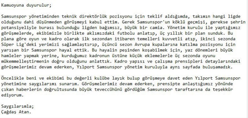 Çağdaş Atan'dan Samsunspor açıklaması!