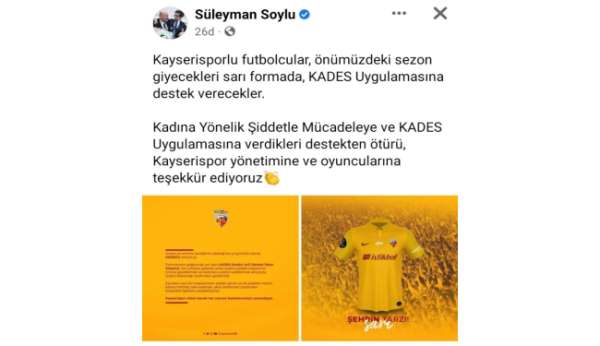 Bakan Soylu'dan, Kayserispor'a 'KADES' teşekkürü - Kayseri haber