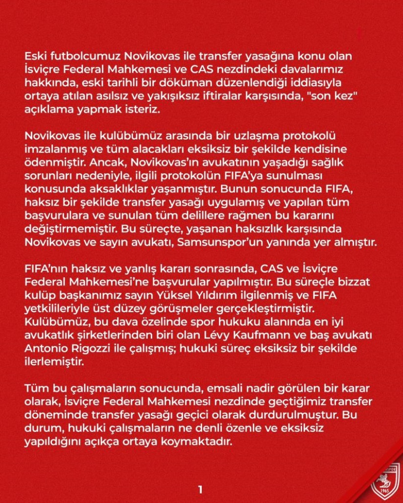 Samsunspor'dan 'eski tarihli doküman' iddiasıyla ilgili açıklama: 'Söz konusu dahi olamaz'