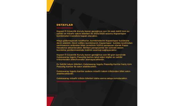 Kayserispor - Galatasaray maçı bilet fiyatları belli oldu
