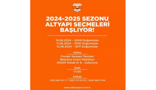 Adanaspor'da yeni sezonun altyapı seçmeleri başlıyor