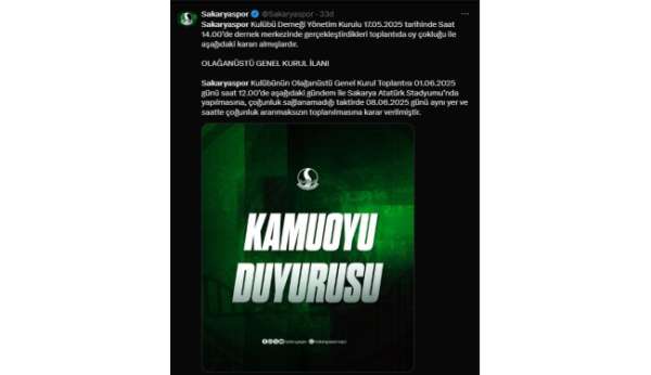 Sakaryaspor'da Olağanüstü Genel Kurul kararı