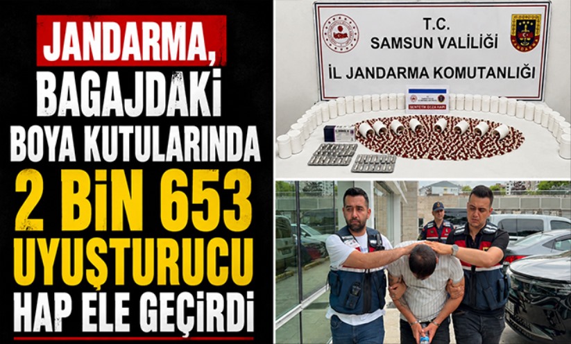 Jandarma, bagajdaki boya kutularında 2 bin 653 uyuşturucu hap ele geçirdi