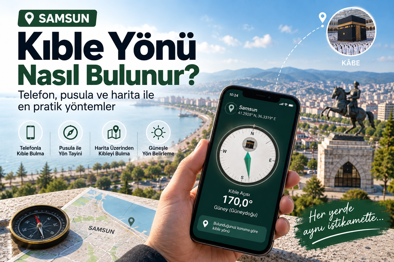 Samsun'da Kıble Yönü Nasıl Bulunur? Telefon ve Pusula ile Kıbleyi Öğrenme Rehberi