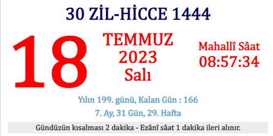 Saatli Maarif Takvimi, 18 Temmuz 2023 Salı