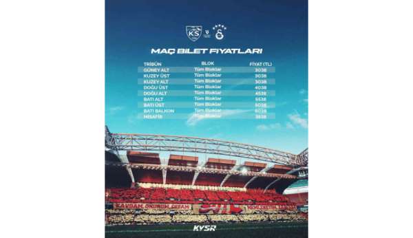 Kayserispor - Galatasaray maçı bilet fiyatları belli oldu