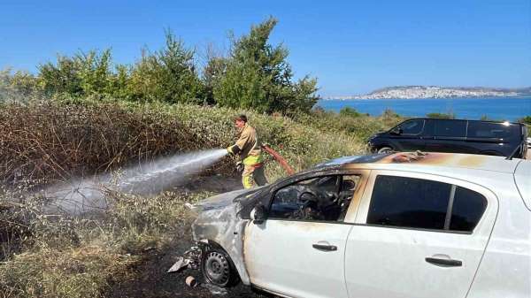 Sinop'ta otomobil yandı, otluk alanı tutuşturdu