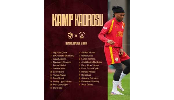 Galatasaray'ın, Trabzonspor maçı kamp kadrosu belli oldu