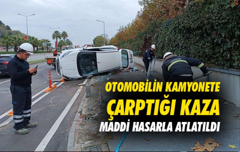 Samsun'da otomobilin kamyonete çarptığı kaza maddi hasarla atlatıldı