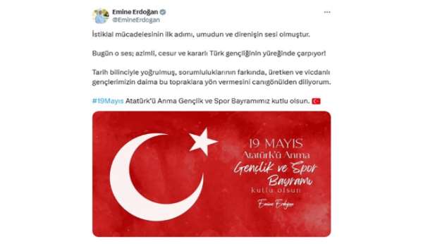 Emine Erdoğan, 19 Mayıs Atatürk'ü Anma Gençlik ve Spor Bayramı'nı kutladı