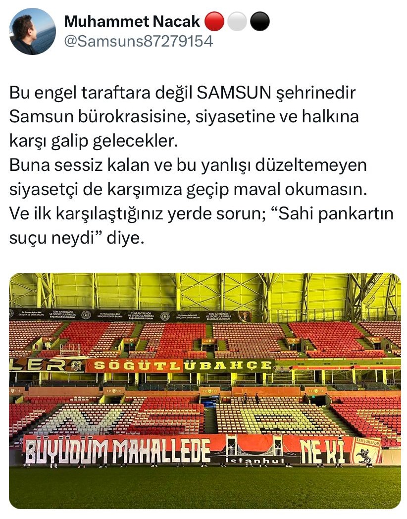 Samsunspor taraftarının pankart tepkisi