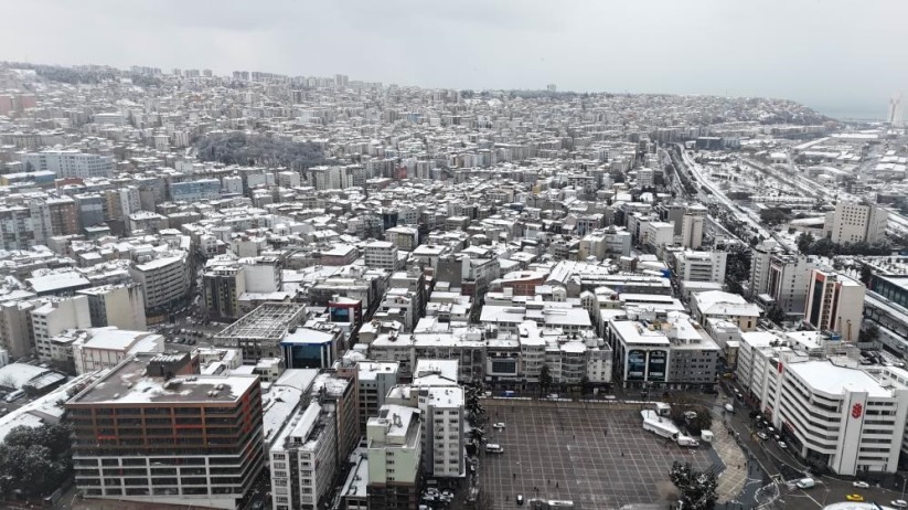Samsun'da kartpostallık kar manzaraları havadan görüntülendi