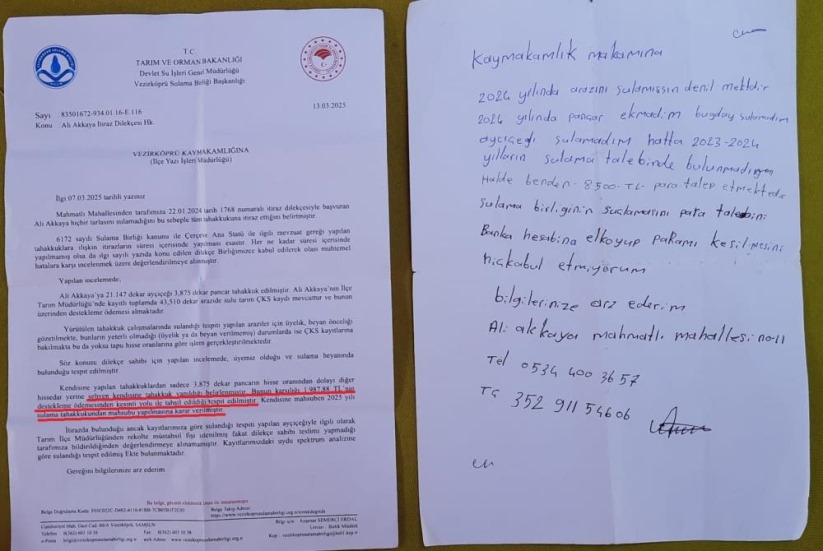 Samsunlu çiftçiler, Vezirköprü Sulama Birliği'nden şikayetçi