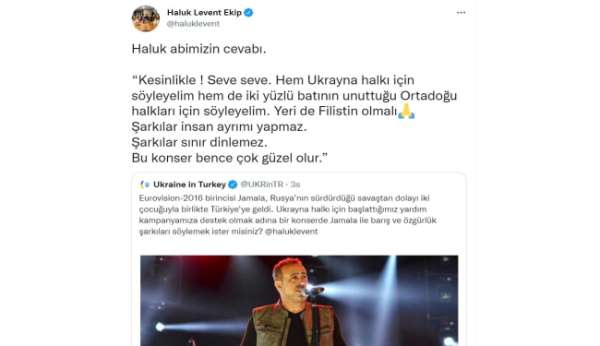 Haluk Levent'ten Ukrayna'nın konser davetine 'yeri Filistin olsun' yanıtı