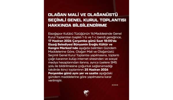 Elazığspor'da genel kurul tarihi netleşti