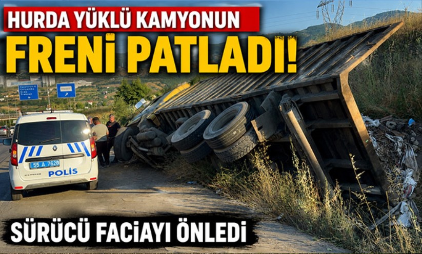 Hurda yüklü kamyonun freni patladı, sürücü faciayı önledi