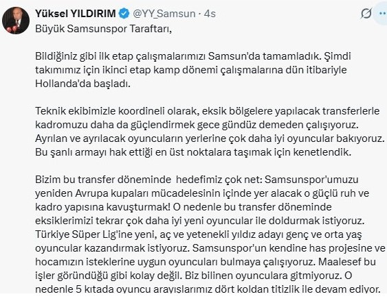 Yüksel Yıldırım: 'Ayrılan oyuncuların yerine çok daha iyilerine bakıyoruz'