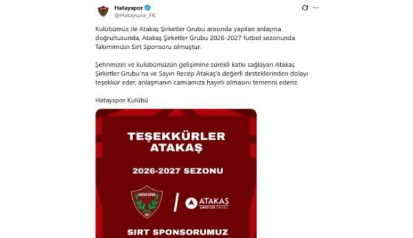 Atakaş Şirketler Grubu, Hatayspor'a sırt sponsoru oldu