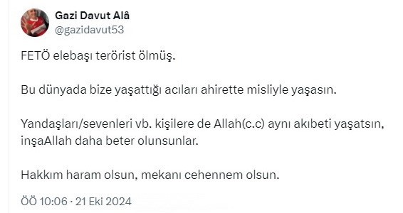 Gazi Tümgeneral Davut Alâ: 'FETÖ'nün mekanı 'cehennem' olsun'