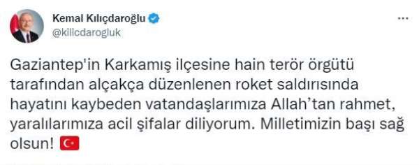 CHP lideri Kılıçdaroğlu'ndan Gaziantep'deki terör saldırısına ilişkin başsağlığı mesajı - Ankara haber