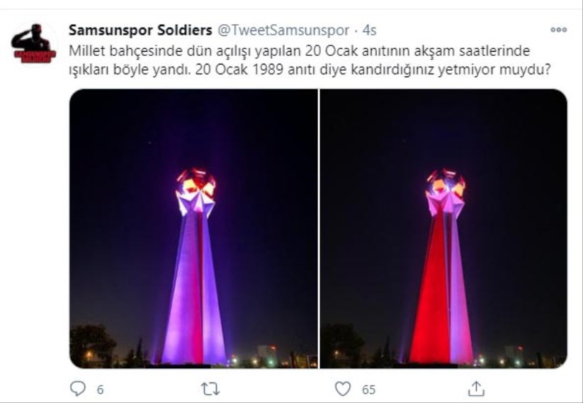 Samsunspor Anıtı'na renk tepkisi