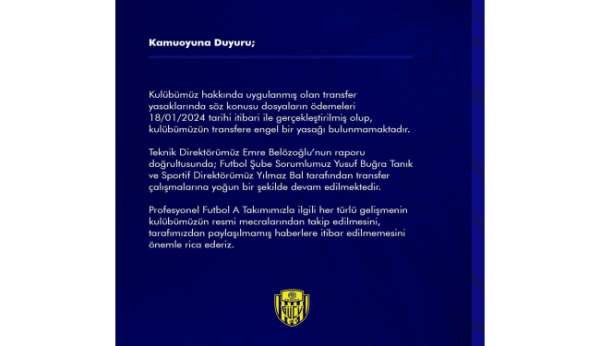 MKE Ankaragücü'nden 'transfer yasağı' açıklaması