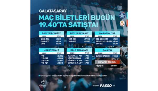Adana Demirspor - Galatasaray maçı biletleri satışta