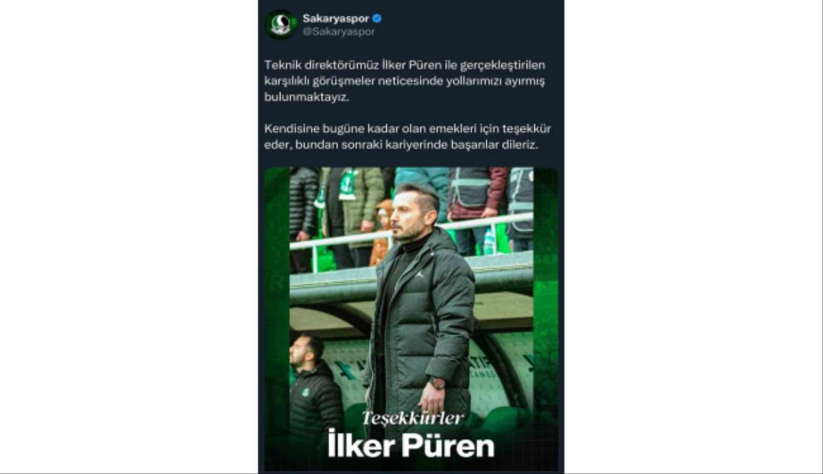 Sakaryaspor'da Teknik Direktör İlker Püren ile yollar ayrıldı